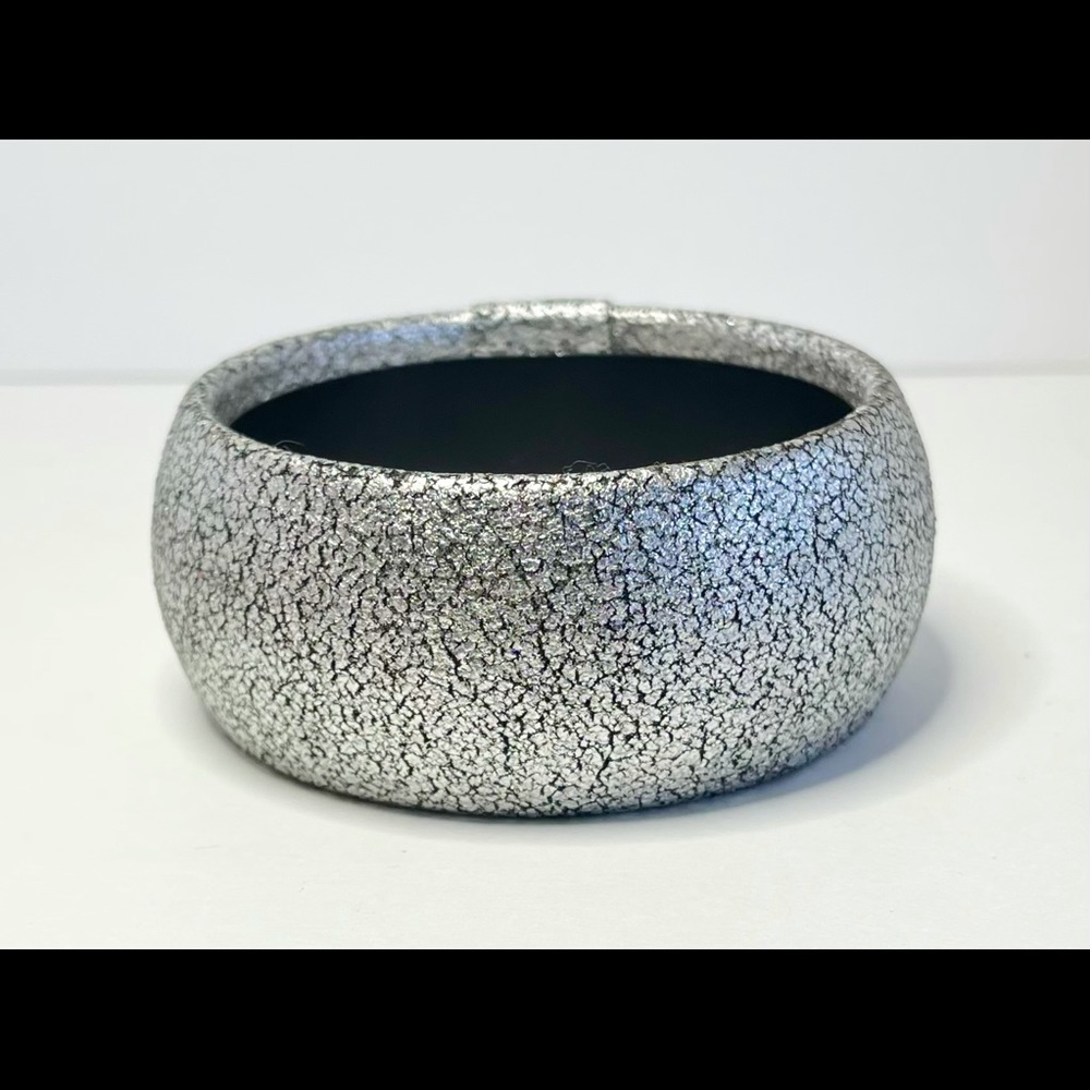 Bangle Bracelet Padded Faux Silver Leather Fabric